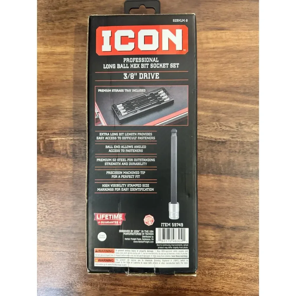 ICON Professional Long Ball Hex Bit Socket Set 3/8” Drive Metric 7pc S2 Steel